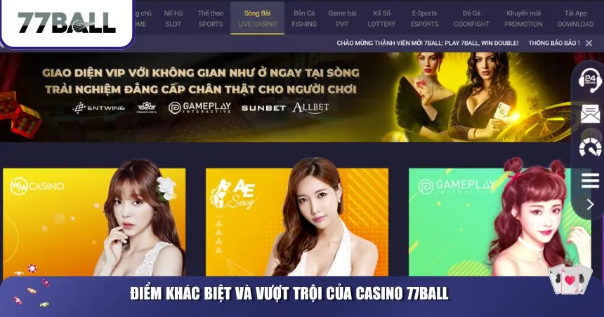 Điểm khác biệt và vượt trội của casino 77Ball